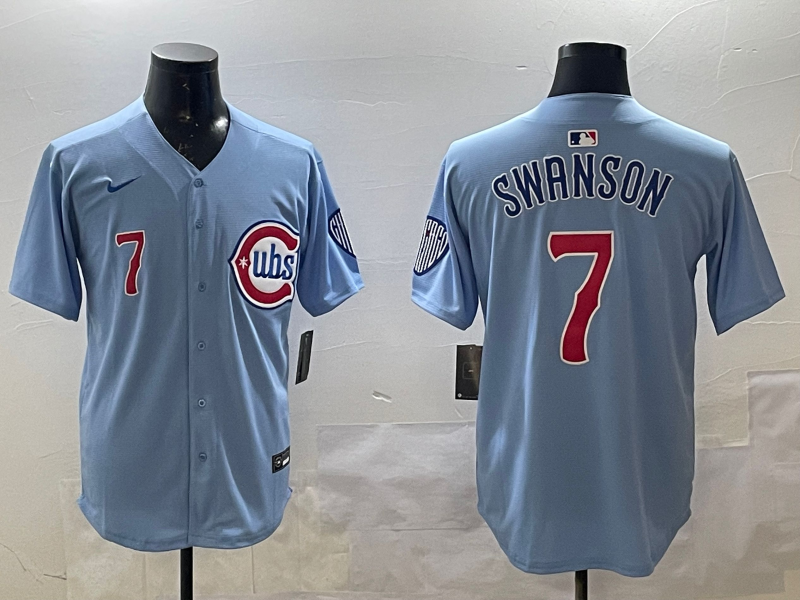 Men's Chicago Cubs Dansby Swanson #7 Baby Blue 2nd Alternate Limited Jersey